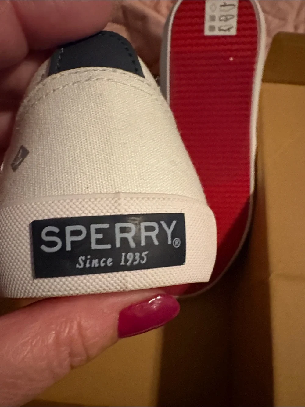 Sperry White Canvas Lace-Up Sneakers with Red Insoles